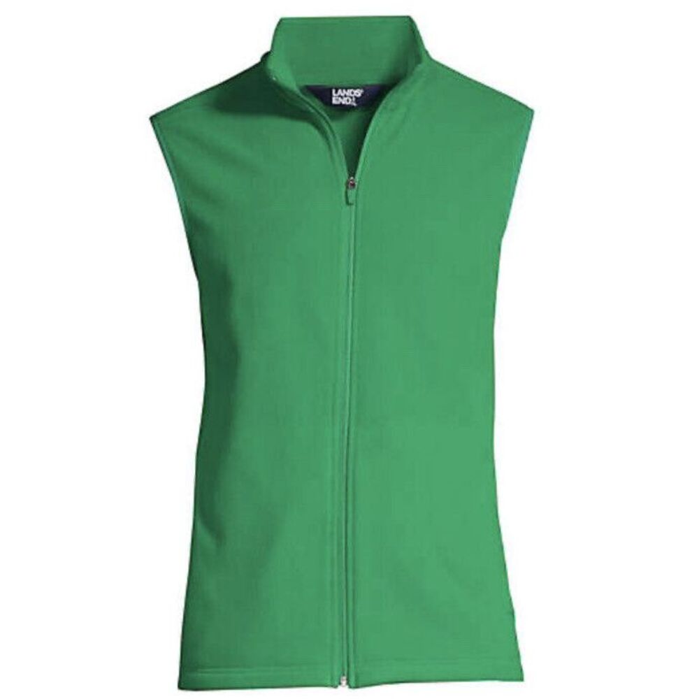 New Lands End Mens Thermacheck 100 Fleece 2XL Vest Anti-Pill Anti-Static Green